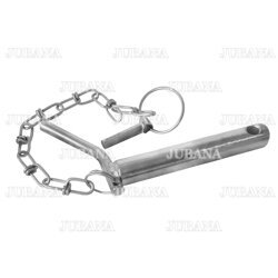 Bent handle hitch pin with linch pin chain