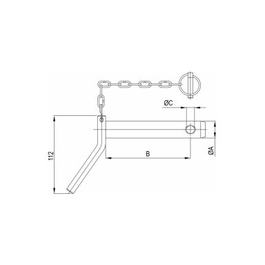 Bent handle hitch pin with linch pin chain