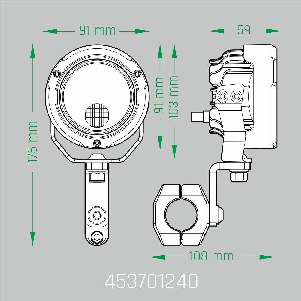 LED motorcycle work lights 40W, 4000lm, combined beam, 3.5" round, 2 pcs, ECE R10, R148, R149 16