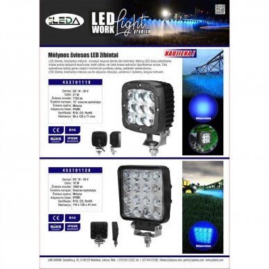 LED work light 16W (blue, square) 4