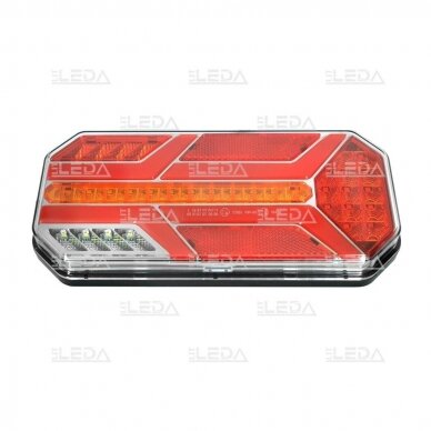LED tail light 12-24V; 235x110mm, tail, direction indicator (right), brake, reverse, number plate, fog lamp and reflector 4