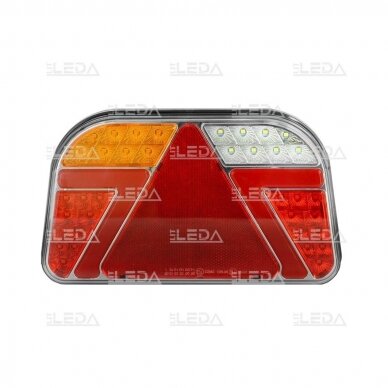 LED tail light 12-24V; 241x140mm, tail, direction indicator (left), brake, reverse, number plate, fog lamp and reflector
