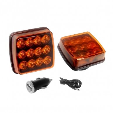 LED warning light rechargeable set, amber, magnetic 1