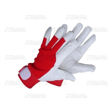 Leather winter gloves red-white, size 9