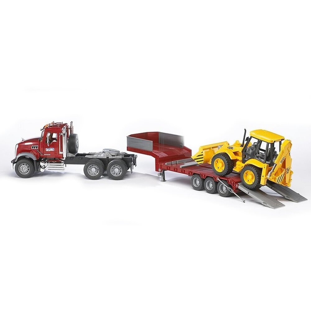 BRUDER toy truck with trailer and JCB 4CX excavator-loader BRUDER toy truck with trailer and JCB 4CX excavator-loader