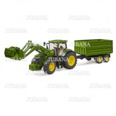 Žaislas BRUDER traktorius JOHN DEERE 7R 350 su priekiniu krautuvu ir priekaba