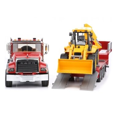 BRUDER toy truck with trailer and JCB 4CX excavator-loader 1 BRUDER toy truck with trailer and JCB 4CX excavator-loader 1